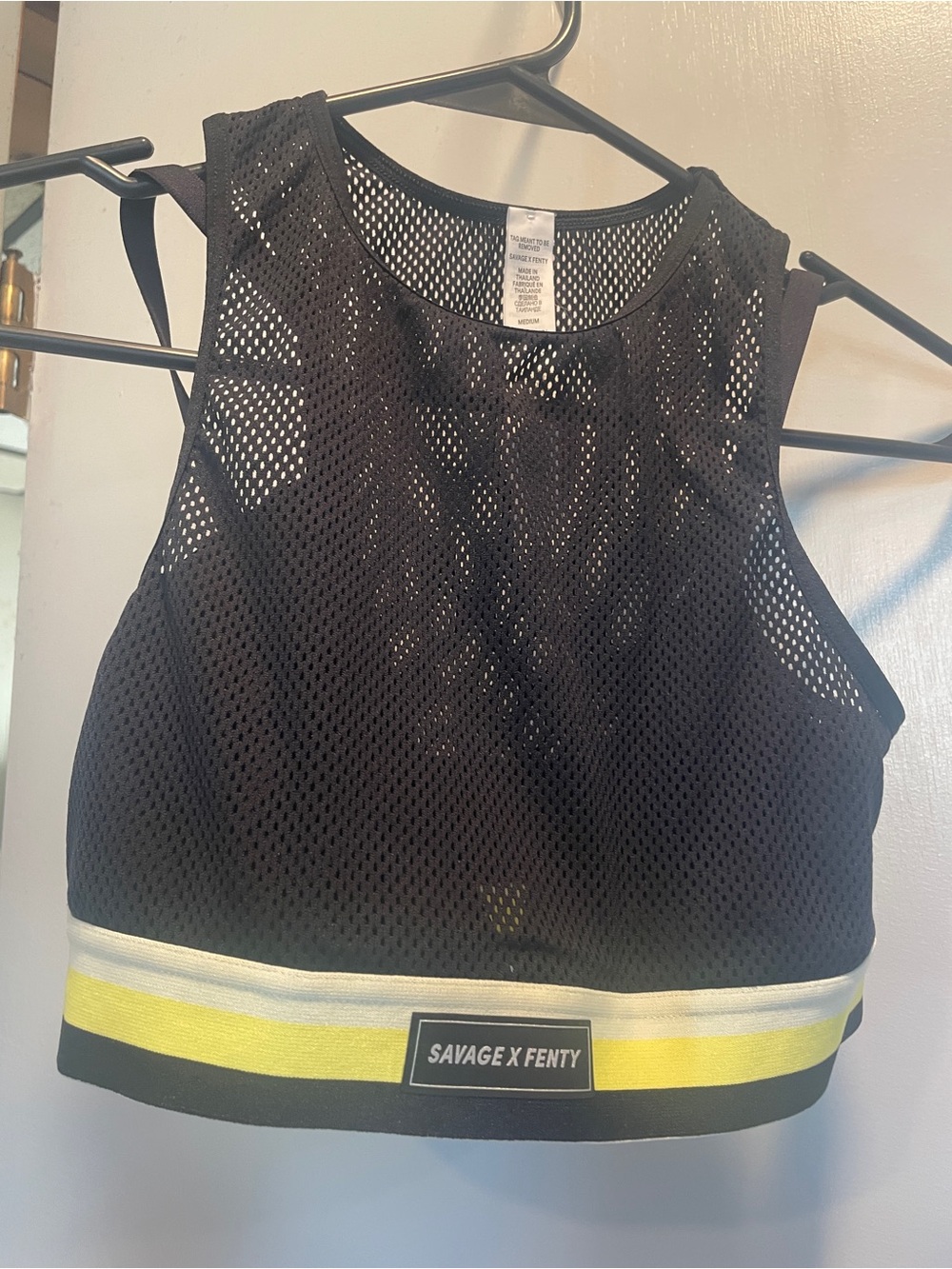 Savage X Fenty Black Mesh Sports Crop Top with Yellow Accent size M
